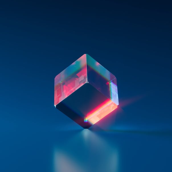 Image of a transparent cube with red shade of light, seems to be one item of an NFT's collection